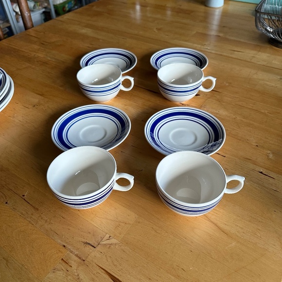 FARMSTEAD TICKING Ralph Lauren, Cups & Saucers, set of 4, Blue, IRONSTONE - Picture 4 of 4